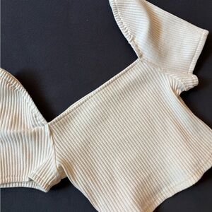 Elegant Cream Ribbed Women's Top